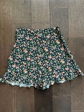 Sezane Navy Floral Skater Shorts with Pink & Green Blooms
